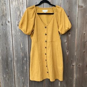 Madewell Texture & Thread Mustard Yellow Puff Sleeve Button Down Mini Dress Med